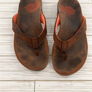 Obeo Brown Leather Thong Flip Flops Recovery Sandals Women's 9N